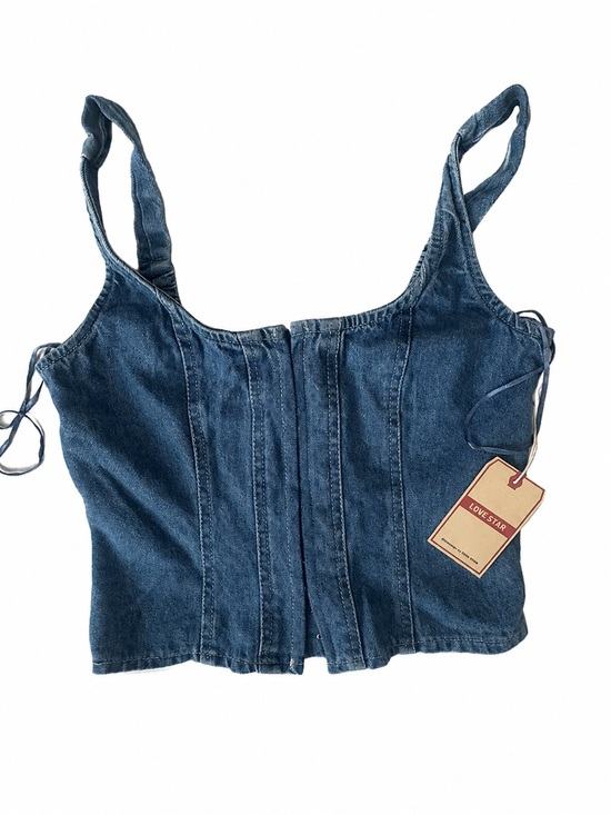 love star Tops - Denim Corset Tank Top - Blue